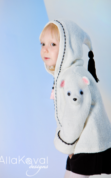 Polar Bear Coat Sizes 12M-6T Pattern Hand Knitted with crochet details